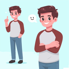 Vector illustration of a man smiling happily with a simple and minimalist flat design style