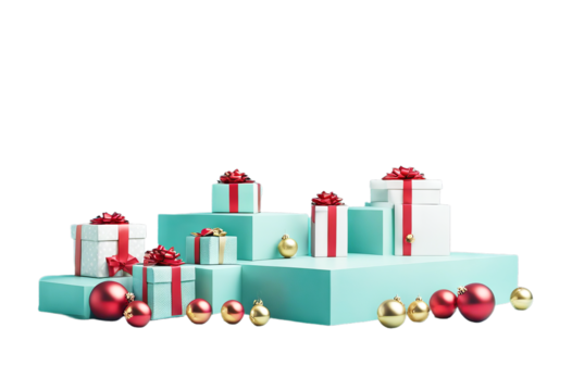 Showcase 3d gift Christmas empty horizontal
 Festive ornaments presentation podium isolated product Abstract render scene blue boxes background mint poduim three-dimensional christmas gift box dais