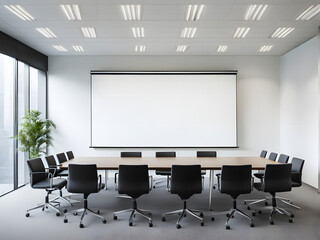 Contemporary office conference room with an unused presentation board