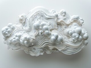 Monochrome 3D abstract cloud formation art - An artistic interpretation using white 3D cloud formations with a monochrome palette to create a serene and intricate abstract artwork