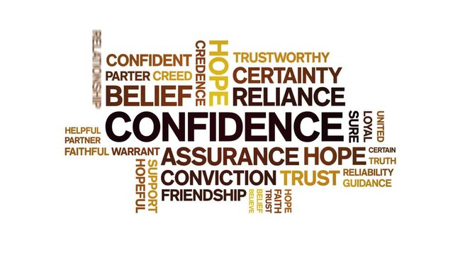 Confidence animated tag word cloud;text design animation kinetic typography seamless loop.