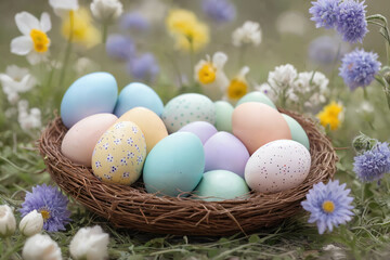 Naklejka na ściany i meble Easter eggs in a basket