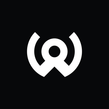 vector logo monogram design forming letters "w" and "o". white with black background.