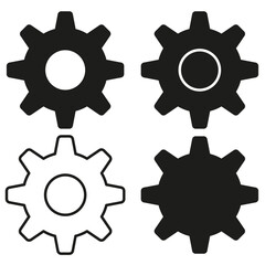 Gear icons set. Industrial machinery symbols. Mechanical engineering signs. Simple cogwheels representation. Vector illustration. EPS 10.