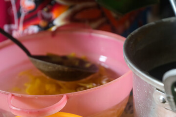 sliced ​​pineapple juice. Cold food that looks delicious in a bowl.