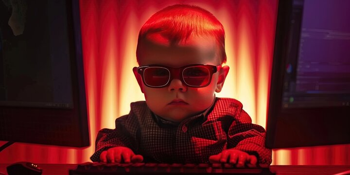Baby hacker on the computer searching the dark web