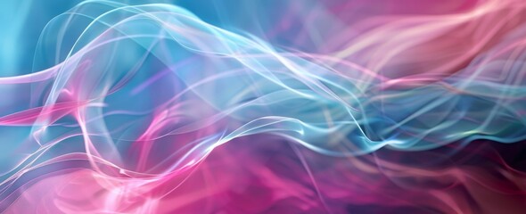 Dreamlike abstract image with fluid waves of pink and blue, merging softly to create a tranquil, yet dynamic visual for sophisticated backgrounds.