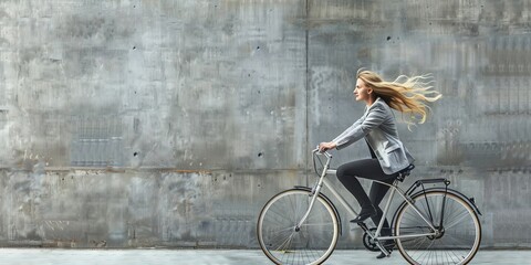 A young woman rides her bike - obrazy, fototapety, plakaty