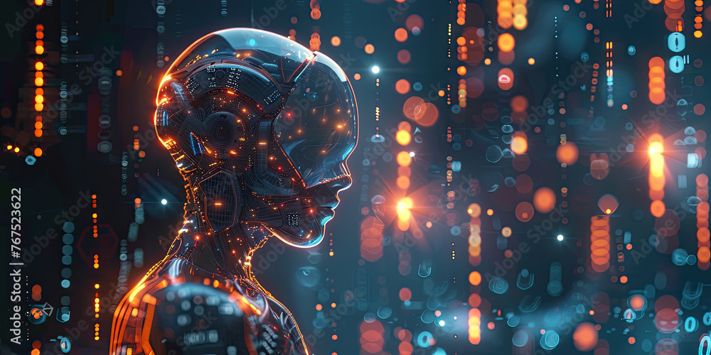 Poster ai technology, artificial intelligence machine learning futuristic digital technology background, ho
