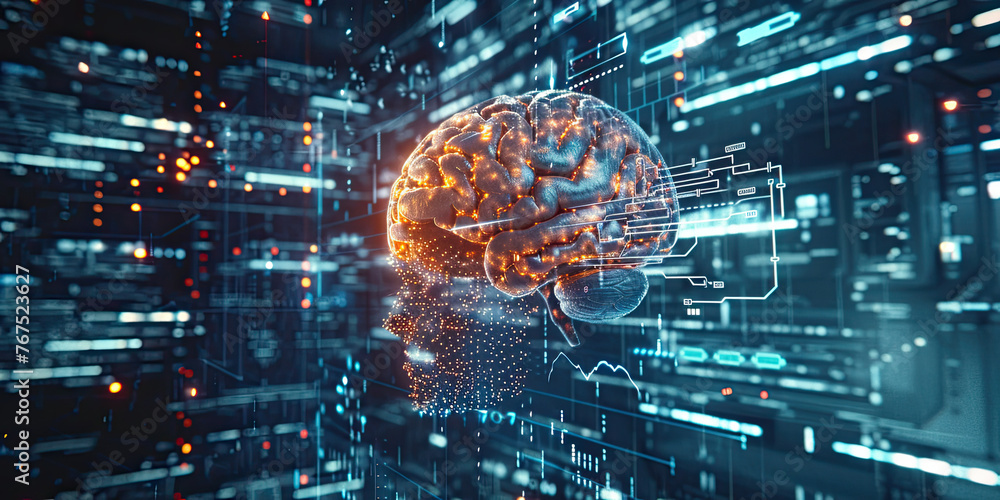 Poster ai technology, artificial intelligence machine learning futuristic digital technology background, ho