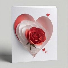 AI art depicts a romantic heart-shaped card with a rose, symbolizing timeless love and affection.