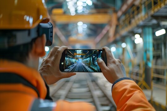 Engineer Utilizes Augmented Reality for Training, Maintenance, Sales, and Product Design On-Site. Concept Engineering, Augmented Reality, Training, Maintenance, Sales, Product Design