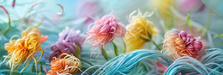 Pastel colorful spectrum of yarn - obrazy, fototapety, plakaty