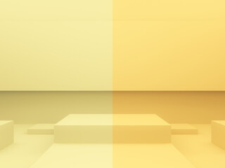 3D yellow geometric podium. Yellow mock up background.
