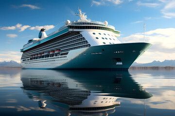 large luxury cruise ship travels the sea along its cruise route. sea ​​recreation and tourism.