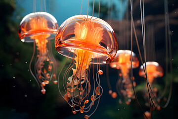 Orange jellyfish or Chrysaora fuscescens or Pacific sea. Underwater world