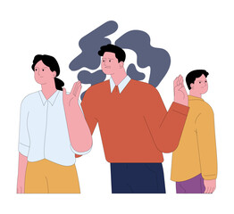 Fear of social rejection. Frightened young man getting a disapproval of society