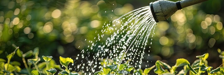 Watering the crops with fresh droplets of water as the golden hour morning sun rises at dawn - obrazy, fototapety, plakaty