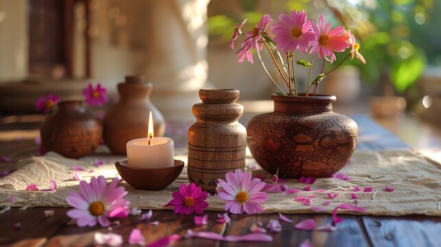 Ayurveda spa, a client receives a Pinda Sweda massage, a traditional Ayurvedic therapy known for its healing and rejuvenating properties.
