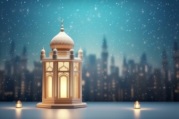 Eid mubarak and ramadan kareem greetings with islamic lantern and mosque. Eid al fitr background