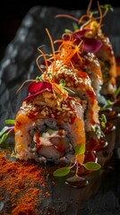 Fusion sushi roll with unexpected flavors