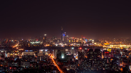 Beijing city night scene CBD buildings bustling city