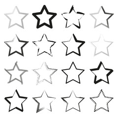 Assorted stars collection. Creative star shapes set. Abstract rating symbols variety. Decorative celestial icons. Vector illustration. EPS 10.