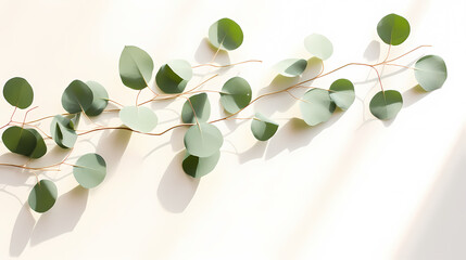 Green eucalyptus leaves on white background