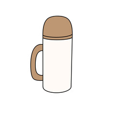 A mug with a brown lid sits on a white background. The mug is empty and has a brown handle
