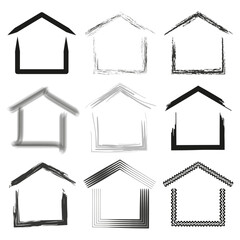 Collection of house silhouettes. Various brush stroke styles. Real estate icons set. Vector illustration. EPS 10. - obrazy, fototapety, plakaty