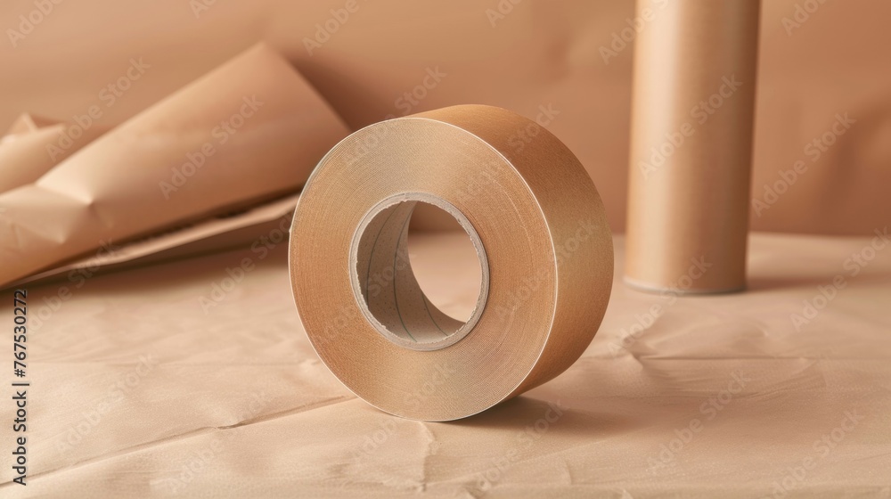 Poster classic brown packaging tape with a blank mockup for customizing with different font and color optio