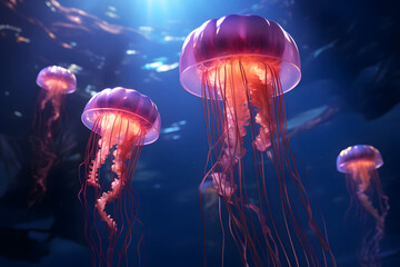 colored jellyfish in the tropical sea. underwater life in ocean jellyfish.
