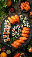 The dream of a healthy meal realized in a sushi spread rich in vitamins and antioxidants
