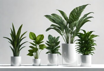 Set of artificial plants isolated on white transparent background. House plants. composition and architecture visualization, png 