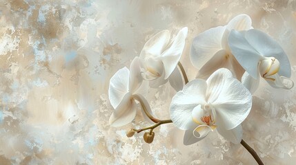 White orchid bloom watercolor purity subtle shading delicate elegance airy backdrop - obrazy, fototapety, plakaty