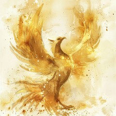 A gold watercolor phoenix rising - obrazy, fototapety, plakaty