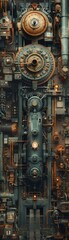 Fototapeta na wymiar Illustrate the evolution of industry and technology through a mesmerizing aerial perspective Merge past and present elements like steam engines with modern machinery to tell a captivating visual story