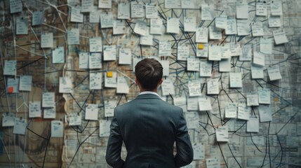 Man in front of wall full of notes
