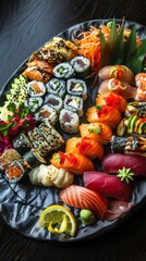 Vibrant fusion sushi platter