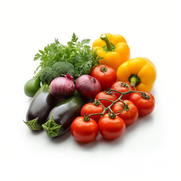 Mixed vegetables. Vegetable illustration neatly arranged and isolated on a pure white background. This lively image captures the essence of freshness and good health.	