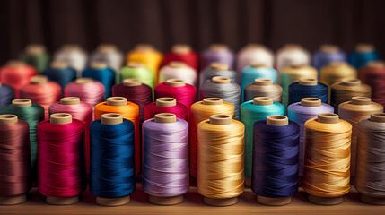 Collection of various bobbins, textile industry