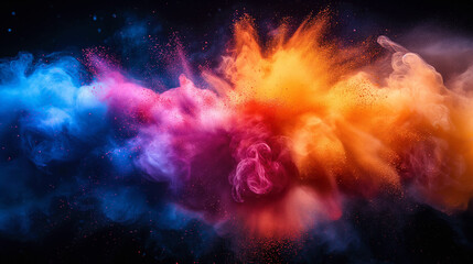 Explosions of colorful powder with a black background