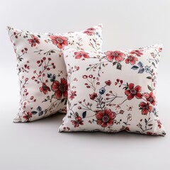 Two sofa decorative cushions, floral pattern, on a gray background.