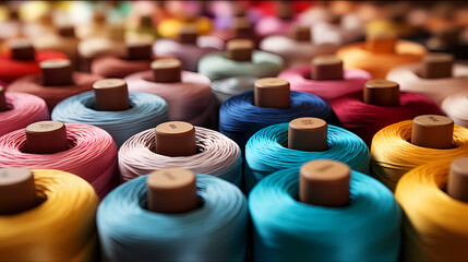Collection of various bobbins, textile industry