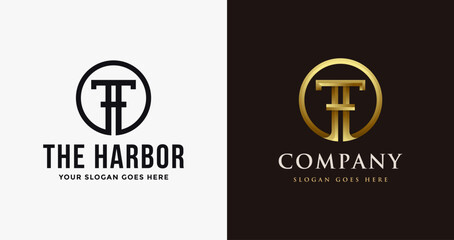 Gold Letter TH logo icon, Simple letter HT logo icon vector template on dark  background © DOMHOUZE