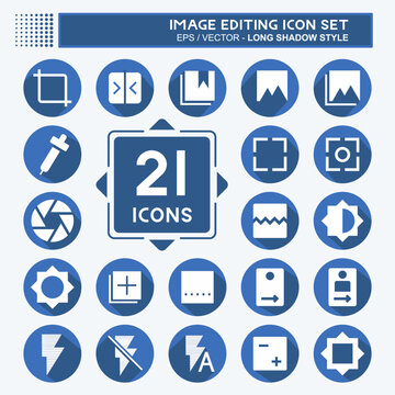 Icon Set Image Editing - Long Shadow Style - Simple illustration,Editable stroke