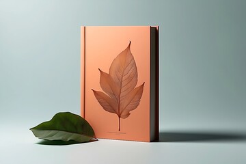 Autumn leaves and book on blue background. 3d illustration.