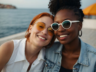 Interracial LGBT lesbian couple spending an afternoon together