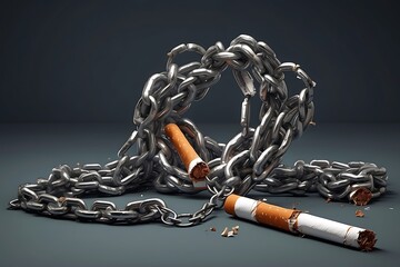 Cigarette and chain on a dark background - obrazy, fototapety, plakaty