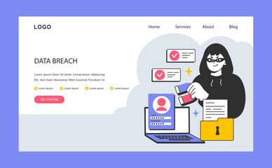Data breach or leak web banner or landing page. Confidential information - obrazy, fototapety, plakaty